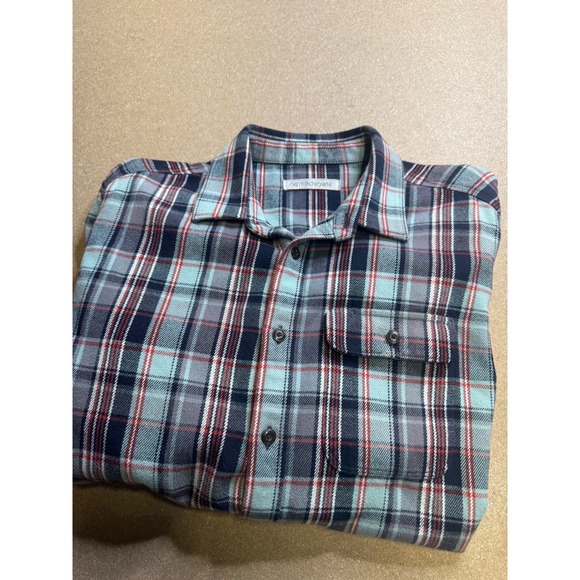 Outerknown Blanket Shirt Mens Medium Organic Cotton Plaid Flannel Blue Red M
